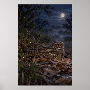 Common Pauraque in Moonlit South Texas Brush Poster