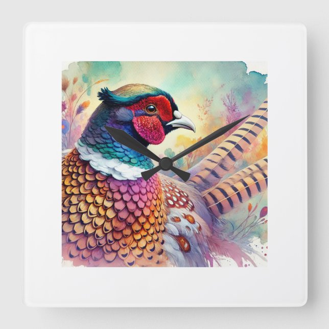 Common Pheasant 170724AREF133 - Watercolor Square Wall Clock (Front)