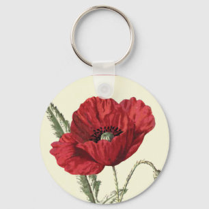 "Common Poppy" Botanical Illustration Key Ring
