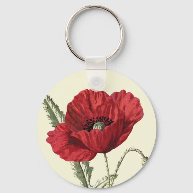 "Common Poppy" Botanical Illustration Key Ring (Front)