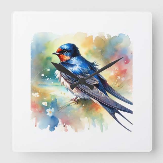 Common Swallow 040924AREF151 - Watercolor Square Wall Clock (Front)