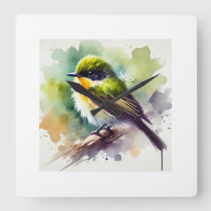 Common Tody Flycatcher 040924AREF119 - Watercolor Square Wall Clock