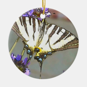 Common Yellow Swallowtail On Lilac Flowers Black O Ceramic Tree Decoration