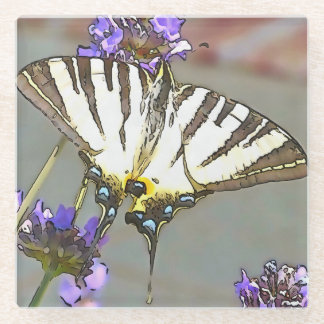 Common Yellow Swallowtail On Lilac Flowers Black O Glass Coaster