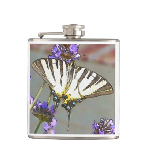 Common Yellow Swallowtail On Lilac Flowers Black O Hip Flask