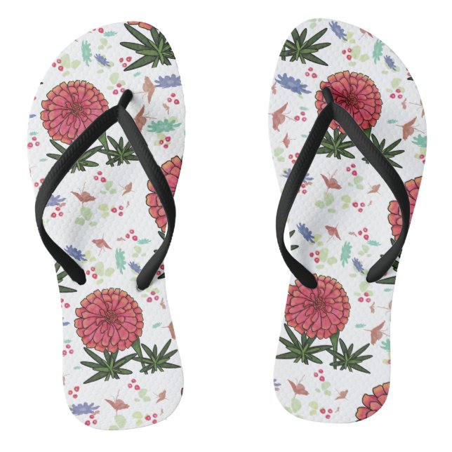 Common zinnia floral pattern flip flops (Footbed)