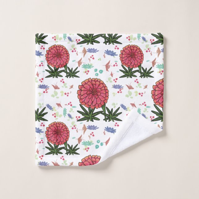 Common Zinnia floral pattern Wash Cloth (Wash Cloth)