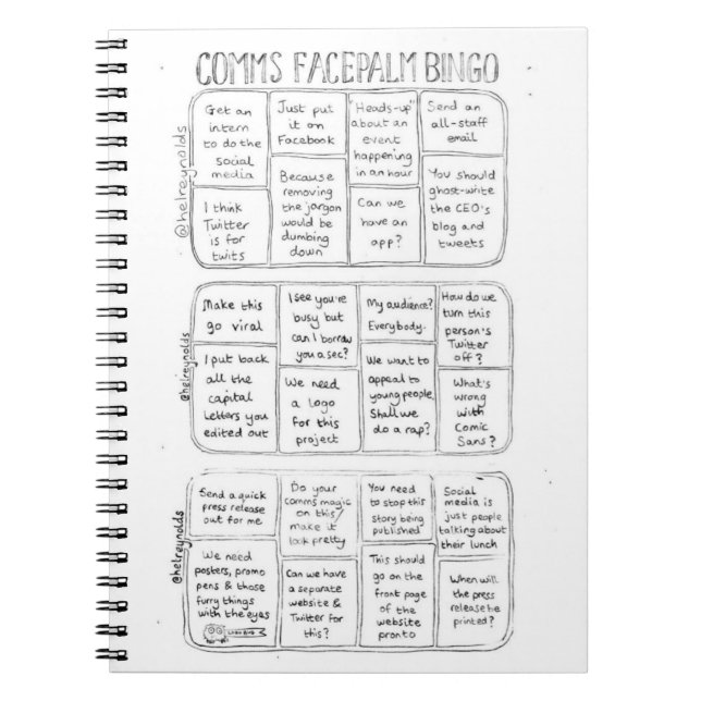 Comms Facepalm Bingo Notepad Notebook (Front)