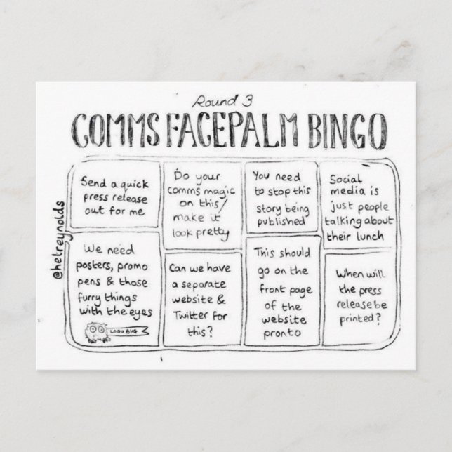 Comms Facepalm Bingo Round 3 Postcard (Front)
