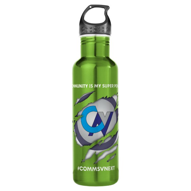 Comms vNext Superhero Logo on Water Bottle (Front)