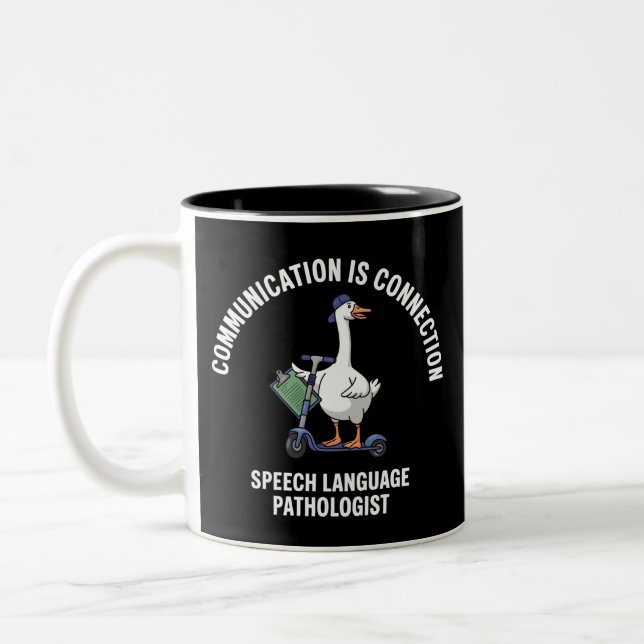 Communication Is Connection Speech Language Goose Two-Tone Coffee Mug (Left)