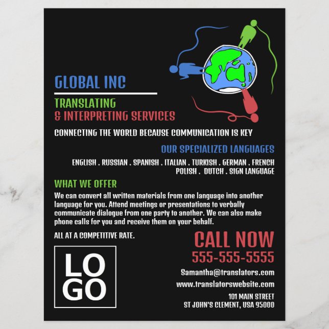 Communication Logo, Translator & Interpreter Flyer (Front)