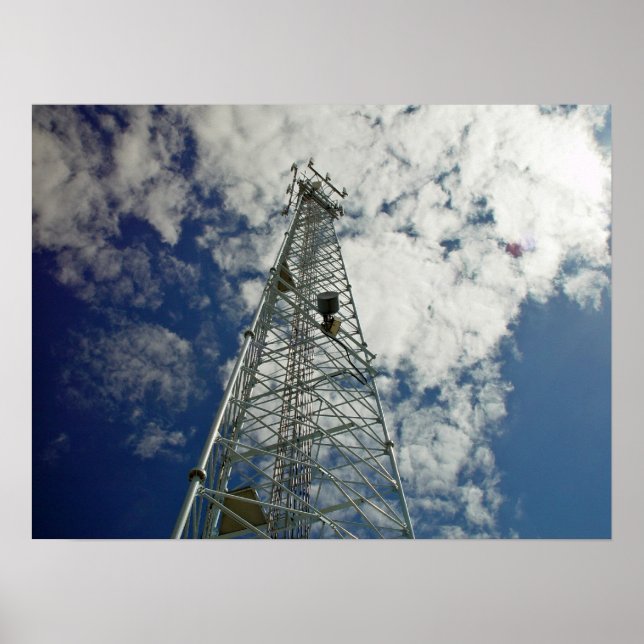 Communications tower reaching for the clouds poster (Front)