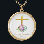 *~* Communion AP35 Christian Confirmation Cross Gold Plated Necklace<br><div class="desc">(( search id AP35 for similar designs and AP40 )) Flowers , Floral Bouquet of Flowers at the base of a rustic plain Gold Jesus Cross. Remove , resize and edit whatever elements you want and can. Convert the design for any good vibe purpose you want. Transfer it to any...</div>
