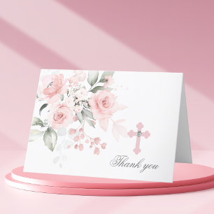 Communion Baptism Thank You Pink Watercolor Floral Card