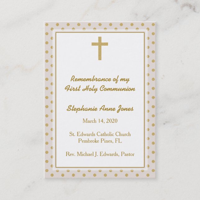Communion Beige with Gold Polka Dots Business Card (Front)