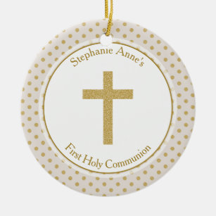 Communion Beige with Gold Polka Dots Ceramic Tree Decoration