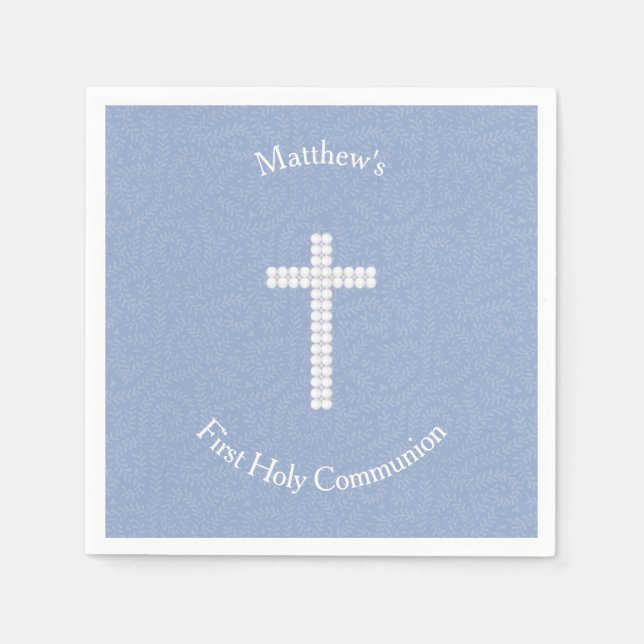 Communion Blue Vines and Stripes Napkin (Front)