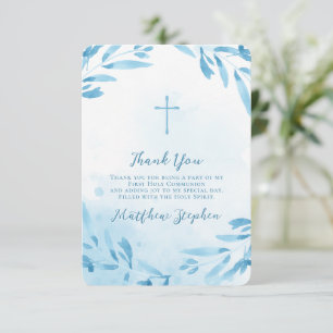 Communion Blue Watercolor Leaves and Cross Invitation