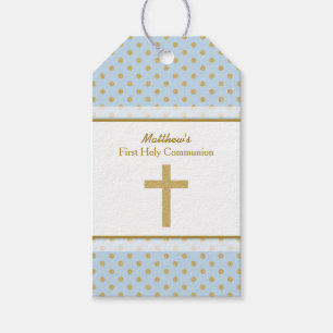 Communion Blue with Gold Polka Dots Gift Tags