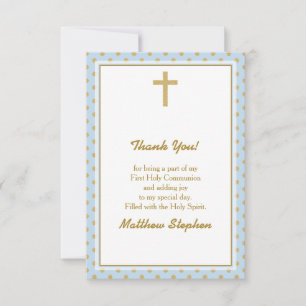 Communion Blue with Gold Polka Dots Invitation