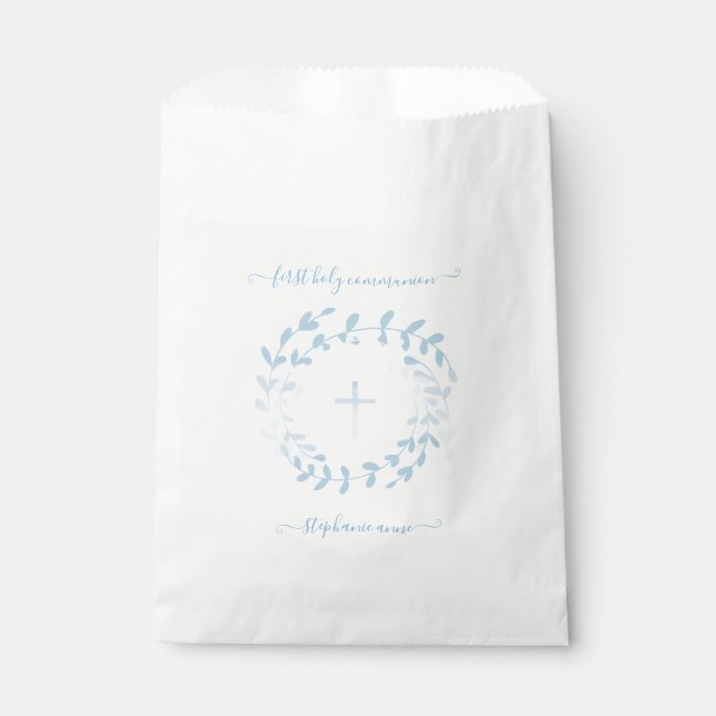 Communion Blue Wreath and Cross Favour Bags (Front)
