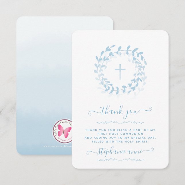 Communion Blue Wreath and Cross Invitation (Front/Back)