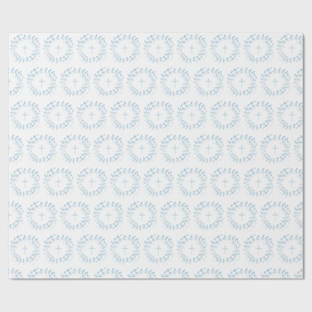 Communion Blue Wreath and Cross Wrapping Paper (Flat)