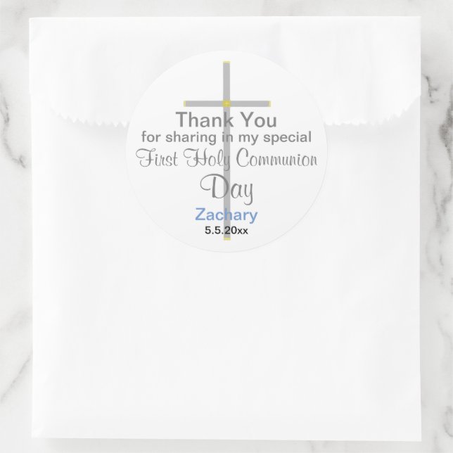Communion Boy Thank You Round Stickers (Bag)
