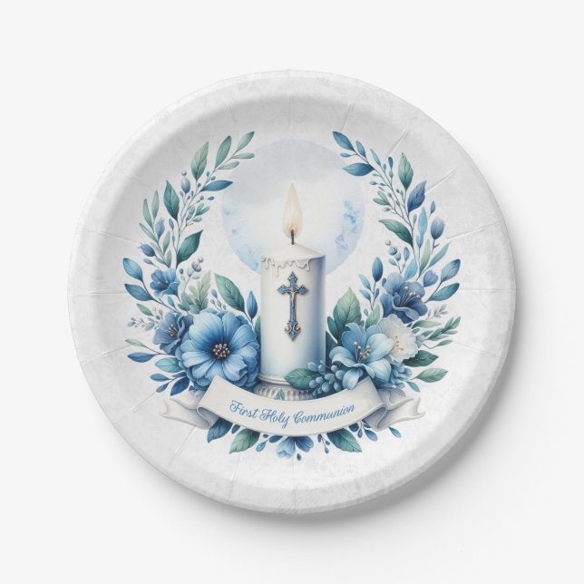Communion Candle First Holly Communion Paper Plate (Front)