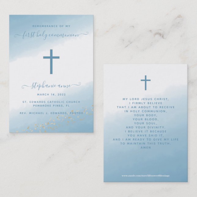 Communion Cross Blue Watercolor Business Card (Front/Back)