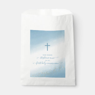 Communion Cross Blue Watercolor Favour Bag