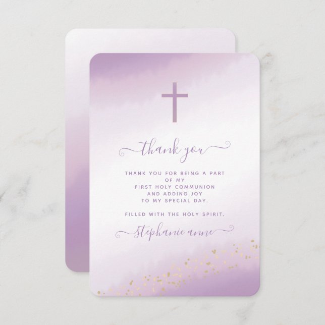 Communion Cross Lavender Watercolor Invitation (Front/Back)