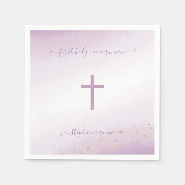 Communion Cross Lavender Watercolor Napkin (Front)
