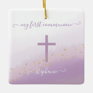 Communion Cross Lavender Watercolor Prayer Ceramic Ornament
