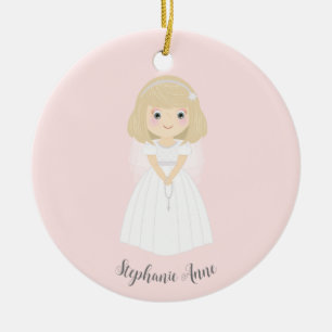 Communion Dove Blonde Girl Ceramic Tree Decoration