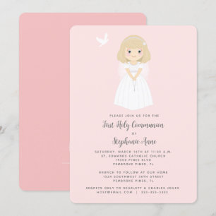 Communion Dove Blonde Girl Invitation
