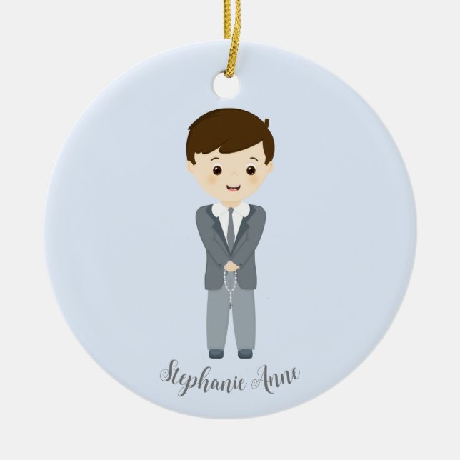 Communion Dove Boy Ceramic Tree Decoration (Front)