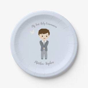 Communion Dove Boy Paper Plate