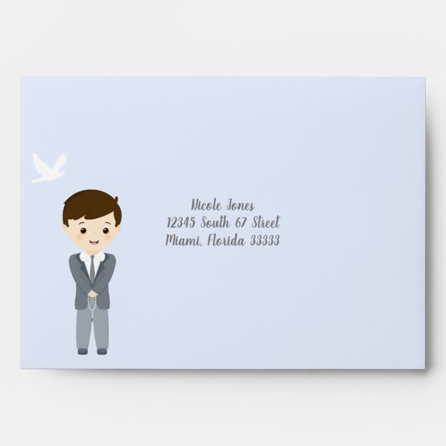 Communion Dove Brunette Boy Envelope (Front)