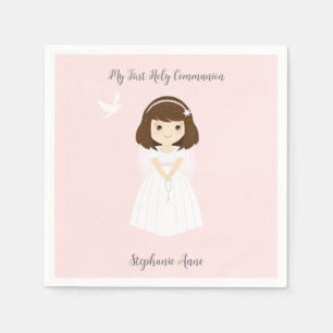 Communion Dove Brunette Girl Napkin