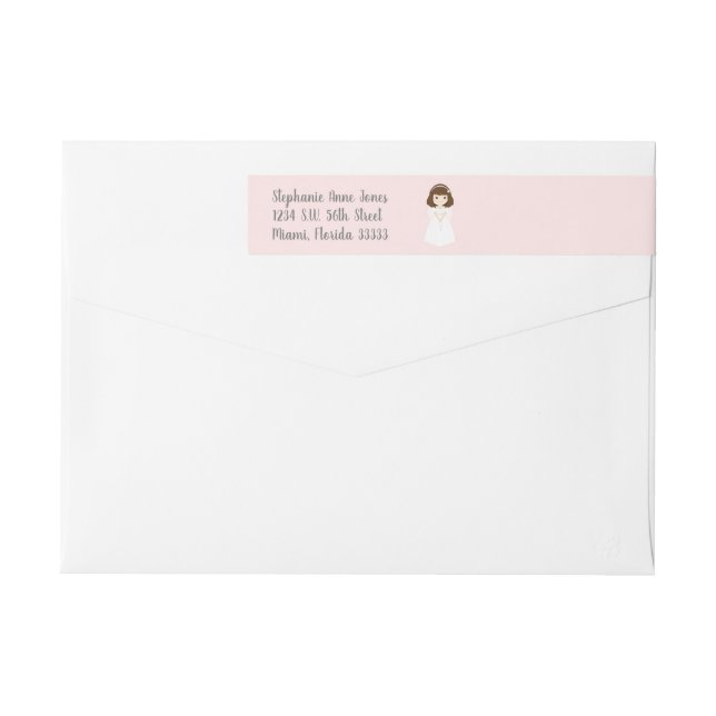 Communion Dove Brunette Girl Wrap Around Label (Back)