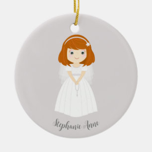 Communion Dove Redhead Girl Ceramic Tree Decoration