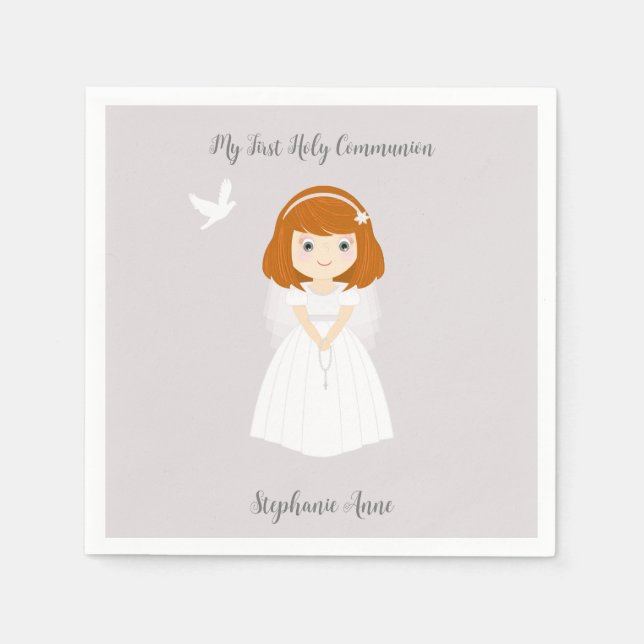 Communion Dove Redhead Girl Napkin (Front)