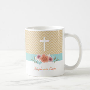 Communion Floral Swag in Gold and Aqua Coffee Mug