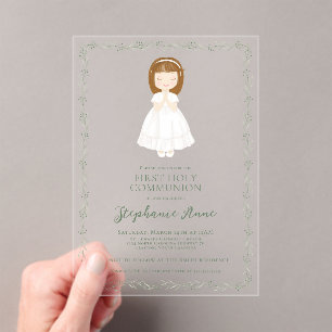 Communion Girl Praying Acrylic Invitations