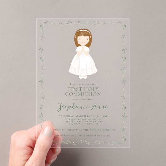 Communion Girl Praying Acrylic Invitations (Insitu (Handheld))