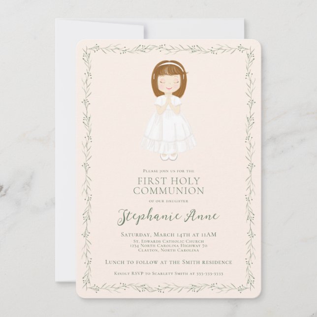 Communion Girl Praying Invitation (Front)