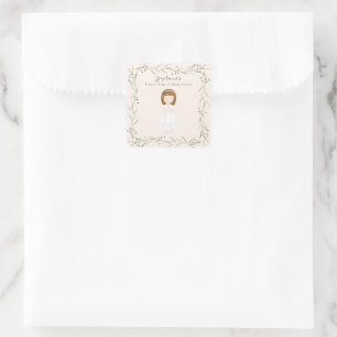 Communion Girl Praying Square Sticker