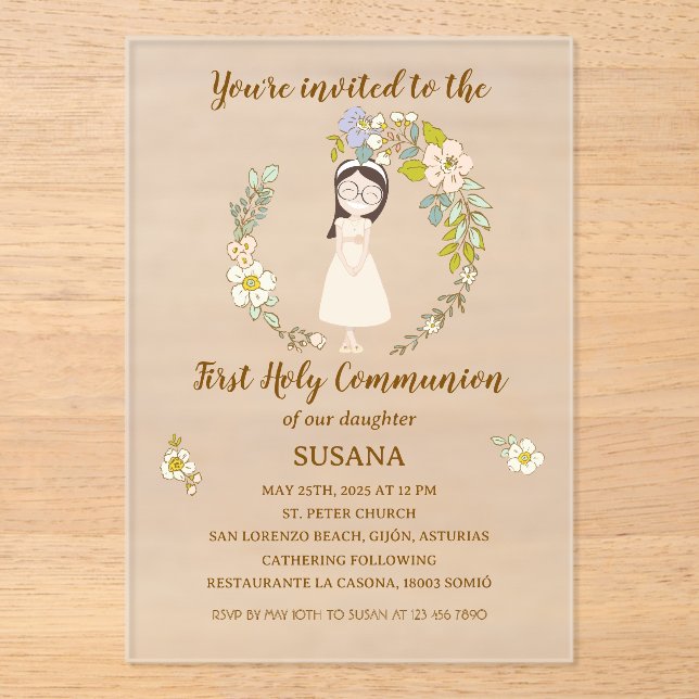 Communion Invitation on acrylic SUSANA (Front)
